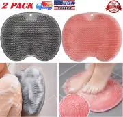 2Pcs Shower Back Scrubber & Foot Scrubber Wall Mounted Silicone Bath Massage Pad