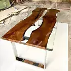 Epoxy Resin Transparent Table Top , Natural Wood Table, Handmade Dining Table .