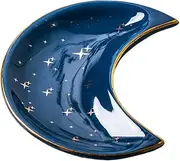 AIMALL Modern Ceramic Moon-Shaped Jewelry Dish Tray, Decorative Mini Display for Dressing and Dining Tables - 3.23x1.65 inches
