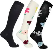 [ja vie] JAVIE Women's Lightweight Flower Merino Wool Compression Socks Knee High with Seamless Toe(15-20mmHg)