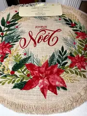 CYNTHIA ROWLEY PLACEMATS(4) 15 INCH ROUND JOYEUX NOEL COTTON METALLIC NIP