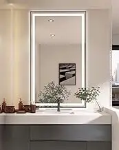 ES LMB LED Black Edge Rectangle Mirror Makeup Mirror for Bathroom 3 Color Lighting with Touch Sensor Switch Multiple Sizes (1200x800mm)