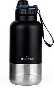 Insulated Portable Dog Water Bottle with 2 Detachable Dog Water Bowl Dispenser | Leak-Proof Dog Food Travel Container | Dog Accessories for Dogs Walking, Hiking, Camping (Black, 32oz (950ml))