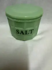 VINTAGE STYLE JADEITE GREEN GLASS SALT CANISTER / CELLAR W/ LID