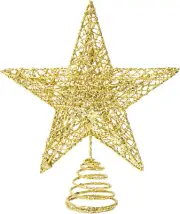 Christmas Tree Topper, 10" Gold Glittered Star with Hollow Design, Tree Topper