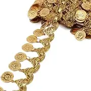 Yalulu 4.5 Yards Sequins Lace Tassel Fringe Trim, Paillette Tassel Fabric Lace Ribbon for Stage Performance Suits Dress Sewing Decors (Gold)