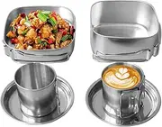Camping Pots and Pans Set Stainless Steel | Camping Cooking Frying Pans Stockpots - Portable Outdoor Frying Stewing Accessories for Indoor Travel Picnic Mountaineering Outside