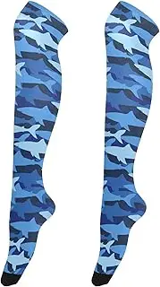 [Caihoyu] Women Thigh High Long Over Knee Socks Fashionable Long Boot Stockings Above Knee Socks for Daily Wear, Cosplay Navy Blue Sharks, Navy Blue Sharks