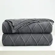 Longhui bedding 100% Cotton Dark Grey Lightweight Cable Knit Throw Blanket with Bonus Laundering Bag for Couch Sofa Bed – 50 x 63 Inch, Machine Washable, Home Décor