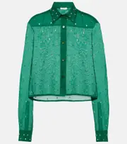 [Oseree] Oséree Gem crystal-embellished cotton and silk shirt AU 12 green