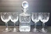Polish Decanter ~ 24% Lead Crystal Square Decanter + 4 Stemmed Glasses, 5-Pc Set