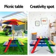 Keezi Kids Outdoor Table and Chairs Picnic 100% Solid Wood Bench with Umbrella