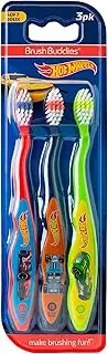 Brush Buddies Hot Wheels Toothbrush for Kids, Toddler Toothbrushes, Children's Toothbrushes, Soft Bristle Toothbrushes for Kids, 3PK