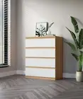 Raka White and Natural 4 Drawers Tallboy Storage Dresser Chest of Drawers