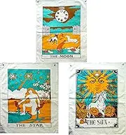 The Sun, Moon and Star Tarot Tapestries - Aesthetic Bohemian Wall Hanging Tapestry for Bed Room Home Decor Set of 3 (Multi Color)