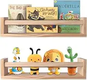 METOY 2Pcs Floating Wall Shelves, Naturel Wood Floating Wall Bookshelf Nursery Bookshelves for Bathroom Decor Kitchen Spice Rack Bookshelf Organizer