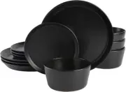 Gibson Soho Lounge Sofia Coupe Stoneware Dinnerware Set, Service for 4 Black
