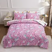 Aimuan Girls Unicorn Comforter Set 6 Pieces Pink Purple Bedding Set with Rainbow Star Galaxy Stars Fantasy Children Room Decor Soft Reversible Bed Sets for Boys/Girls/Teens (Peachy Pink, Full 6Pcs)