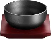 XICHENGSHIDAI Thicken Cast Iron Cauldron, Dolsot Bibimbap Bowl with Wooden Base, 700ml/900ml/1400ml of Soup Rice Stew Bowls on Induction or Oven - 900ml