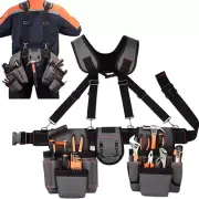 Tool Belt with Suspenders Adjustable Carpenter Tool Pouch 600D Polyester for men