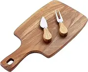 Cheese Board and Knife Set – 3-Piece Gift Set with Acacia Wood Cheese Board, Hard Cheese Knife & Cheese Fork – Stainless Steel Blades with Wooden Handles – Ideal for Entertaining & Gifting