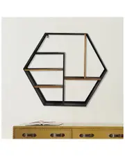 Peyton Lane Industrial Hexagon Black Wood Wall Shelf NoSize
