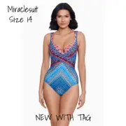 Miraclesuit Escape Underwire Blue Criss Cross 1-Piece Swimsuit Size 14 New NWT