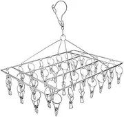 Stainless Steel Clothes Drying Rack with 36 Clips, Swivel Hook Wind-Proof Clothes Hanger Rack for Sock, Bras, Underwear, Shoe Insoles, Laundry Accessories