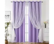 2 Panels Gradient Ombre Stars Curtains Draperies for Kids Girls Bedroom Double Layers Blackout Window Curtains Grommet Top-Purple (star cloth+yarn)