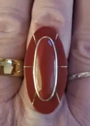 Large Ring Navajo Southwestern .925 Sterling Silver Coral Signed Artist Size 8