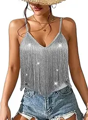 [Ella Lust] Womens Western Cowgirl Fringe Top - Country Concert Outfits Festival Tassel Hem Boho Rodeo Camisole Rave Tank Shirt