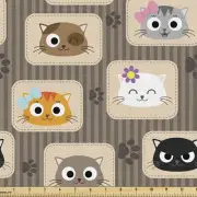 WhiskerWoven: Purrfect Patchwork Cat Fabric - Expressive Kitty Faces, Silly Expr