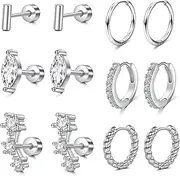 [LAURITAMI] 20G Cartilage Earring Stud for Women Stainless Steel Flat Back Earrings Piercing Helix Hoop Tragus Piercing CZ
