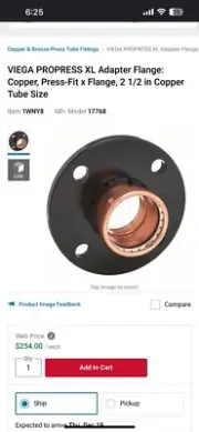 VIEGA PROPRESS XL Adapter Flange: Press-Fit x Flange, 2 1/2 in Copper Tube Size