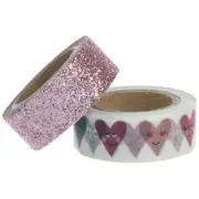 2 Rolls Heart Faces Pink Glitter Washi Tape Planner Supply Valentine's Day Craft