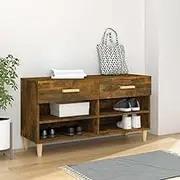 Shoe Cabinet Smoked Oak Engineered Wood Shoe Storage Cabinet with 2 Drawers and 4 Compartments, Slim Entryway Shoe Organizer Cabinet, Space-Saving Shoe Rack for Apartment Essentials