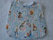 Peter Rabbit Blue & White Baby Bib Cotton Front Towelling Back Handmade