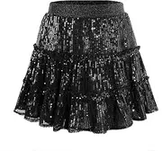 [Rolanko] Girls Skirt Glitter Sequin Skirt Elastic Waistband Pleated Tulle Summer Dress with Flowing Ruffle Skort for Dance Parties