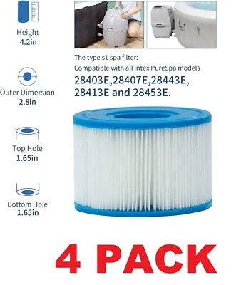 LSESEN Type S1 Pool & Spa Filter for Intex PureSpa Filter Pump (4 Pack)