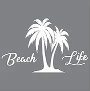 Beach Life Palm Trees Island Vinyl Decal Sticker Car Window Bumper Die Cut Premium Quality Beach'n Ocean Water Surf Sun Tan Marine Life SUV RV Window Laptop Ipad Motorcycle Notebook Refrigerator [WHITE - 5 x 3”]