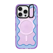 iPhone 16 Pro Impact Ring Stand Case MagSafe Compatible Blue Wavy Border