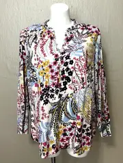 Talbots Plus Size Tunic Floral Cotton Casual Career Pink Blue Yellow 3X NWT