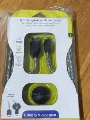 iessentials 6 Tangle Free Video Cable HDMI To Micro HDMI w/cable clip Grey