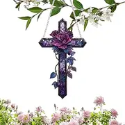 Christian Window Sun Catcher - 2D Flat Acrylic Sun Catcher,Christian Sun Catcher Wall Decor with Flower Design for Bedroom Nursery