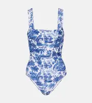 [Staud] Staud Adelaide corset printed swimsuit AU 14 white