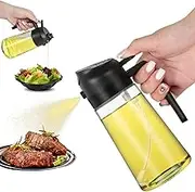 PRO IPLAS 2 in 1 Oil Dispenser and Sprayer, 16oz, Black, Glass with Polyethylene Components, Cooking, Oil Sprayer, Dispenser, Air Fryer, BBQ, Salad, Baking, Steak