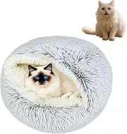 Velmoriah Cat Bed Round Plush Fluffy Hooded Cat Bed Cave, Cozy for Indoor Cats or Small Dog beds, Soothing Pet Beds Doughnut Calm Anti-nxiety Dog Bed