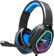 Gaming Headset with Mic LED Light On Ear Headphone PS4,3.5mm Blue