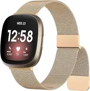 Metal Stainless Steel Bands for Fitbit Versa 4 Bands&Fitbit Versa 3 Bands, Fitbit Sense 2 Bands&Fitbit Sense Bands Women/Men, Loop Magnetic Milanese Mesh Strap for Fitbit Versa 4/3/Sense/Sense 2