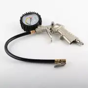 220 psi Lock On Tire Inflator with Air Pressure Gauge Pistol Chuck Flexible Hose